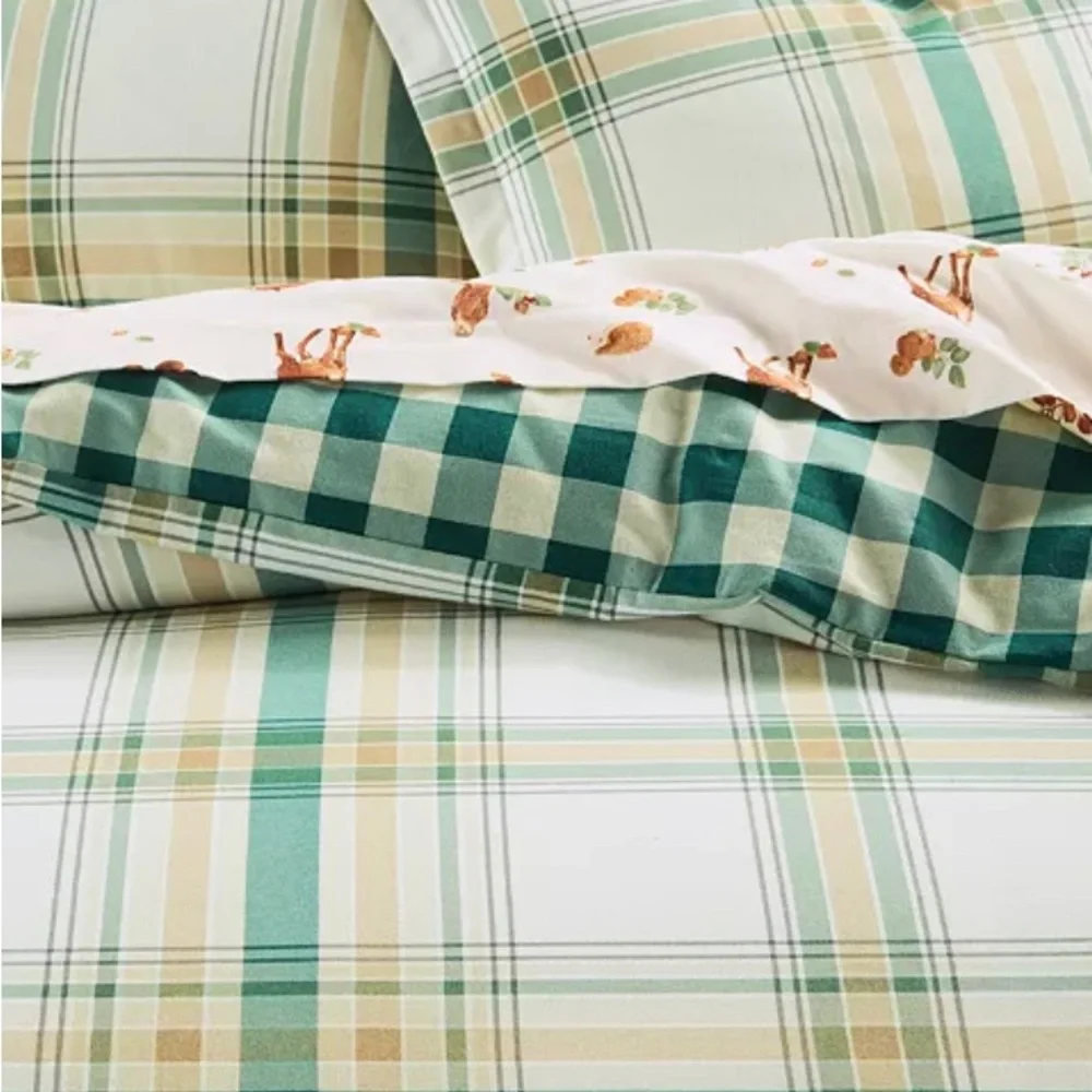 Martha Stewart Collection Holiday Flannel Neutral Plaid Duvet Cover, Full/Queen